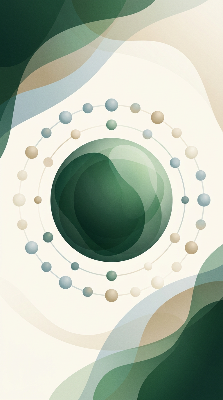 one bold dew-form orbited by smaller audit-trail droplets — radial constellation — calm precise — cover for: A Notion AI automation log template for debuggable, auditable workflows