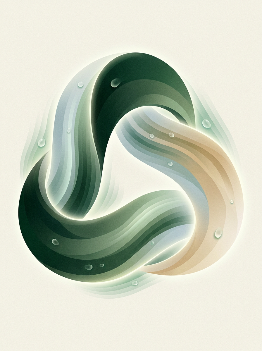 three interlocking dew‑bands pulsing data between them — triangular loop — focused kinetic — cover for: Ship an AI lead qualification workflow with Perplexity, Claude, and Make in a weekend