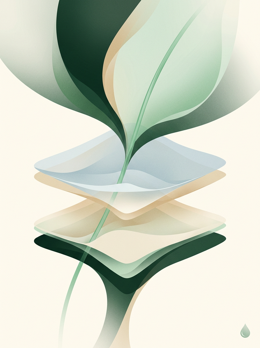 a single dew-line threading through three structured layers of light — vertical stack — focused deliberate — cover for: Ship a meeting‑to‑decision workflow with Otter, Notion AI, and Make