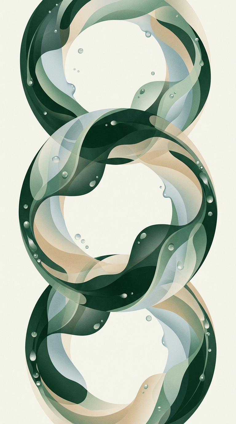 interlocking dew-structures forming a repeating weekly loop — circular chain — steady reliable — cover for: AI operations template pack for weekly client handoffs