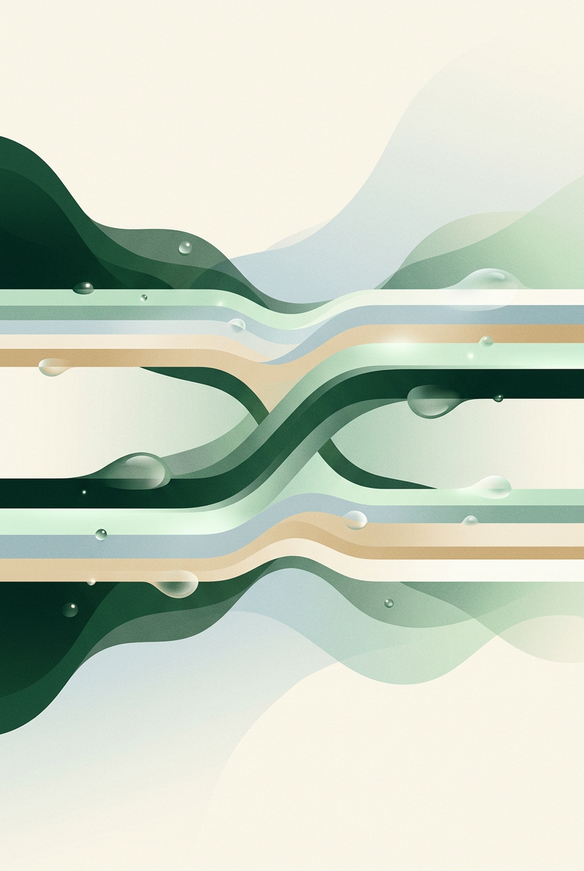 two intersecting dew-strata showing four distinct luminous bands — horizontal layering — analytic steady — cover for: An AI ops dashboard template for real workflows in 2026