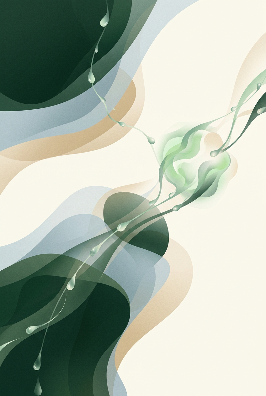 a single dew-line weaving through layered knowledge strata toward a bright central node — diagonal flow — calm analytical — cover for: Turn your AI research sprint into a monthly retainer service
