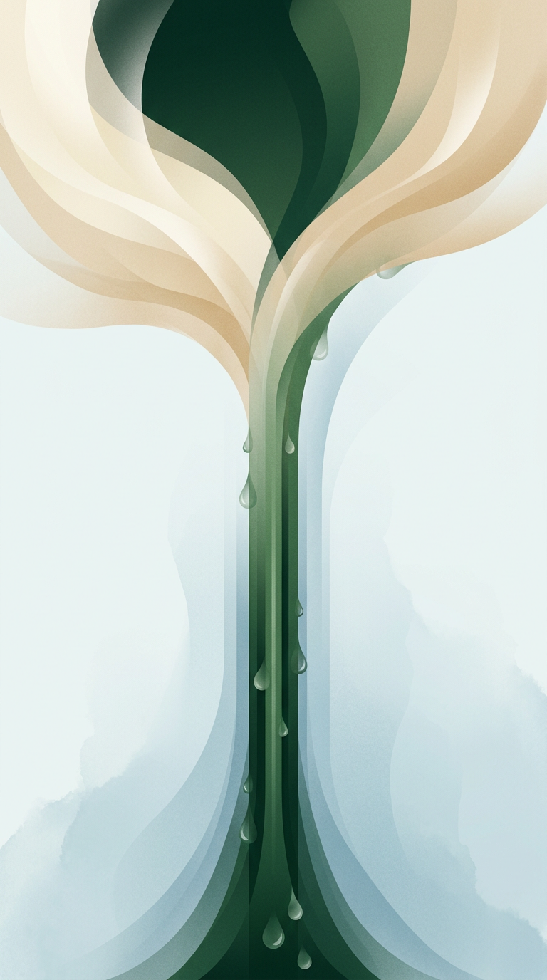 two intersecting streams of soft light condensing into a single sharp dew-column — vertical convergence — precise calm — cover for: Build an AI research-to-memo workflow consultants can defend