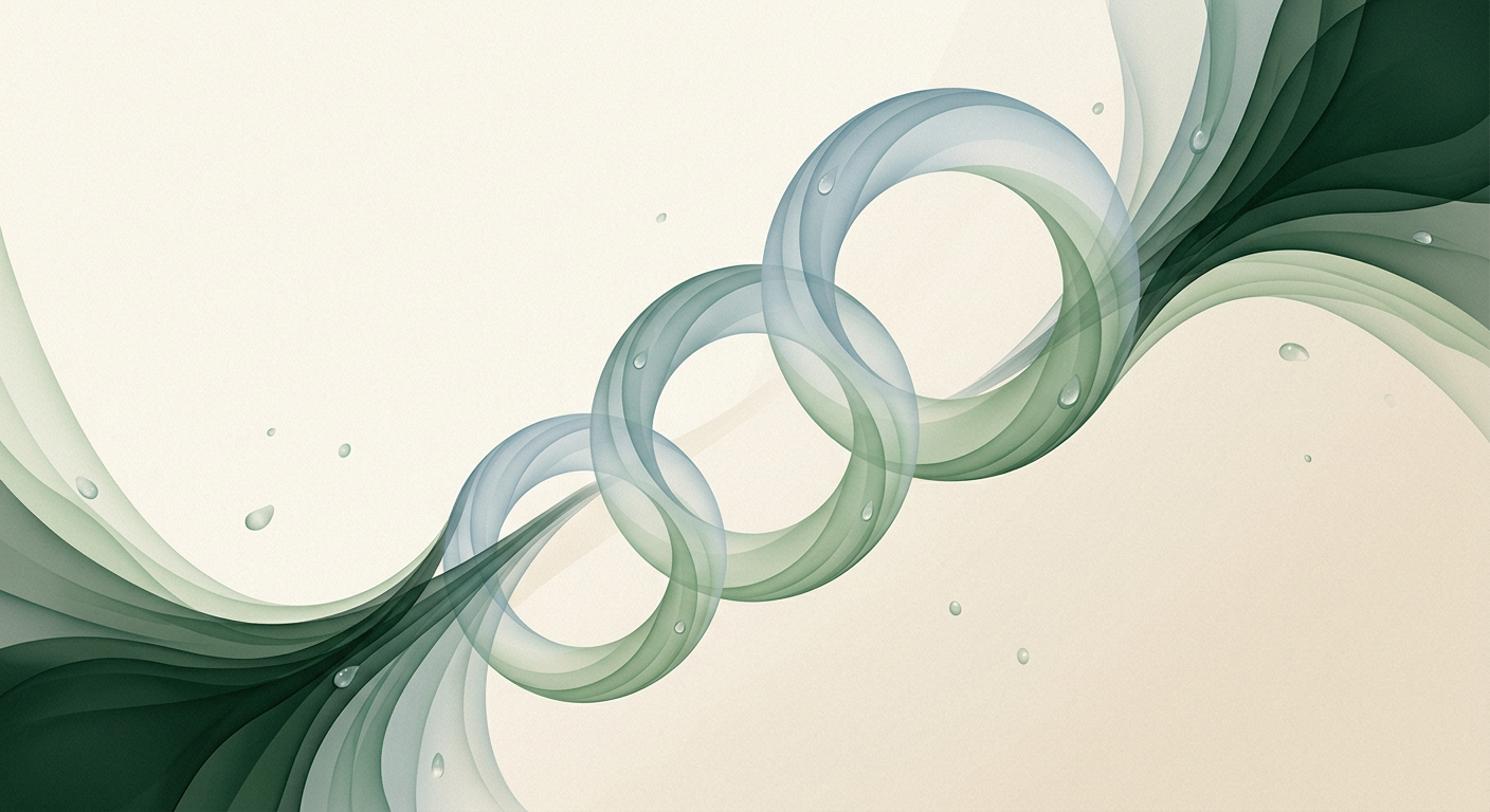 three interlinked dew-rings stepping upward in scale — diagonal progression — focused deliberate — cover for: Ship an AI research to slides workflow with Perplexity, Claude, and Canva