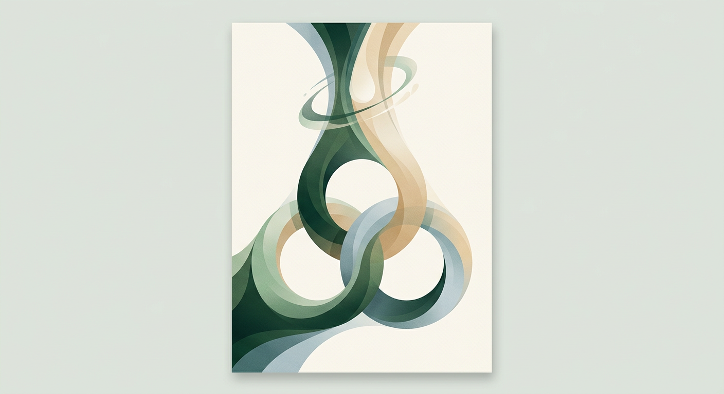 three interlocking dew-rings channeling into a single bright stream — triangular flow — focused efficient — cover for: Inside a 2026 AI solopreneur workflow: the 3-agent stack that replaces VAs