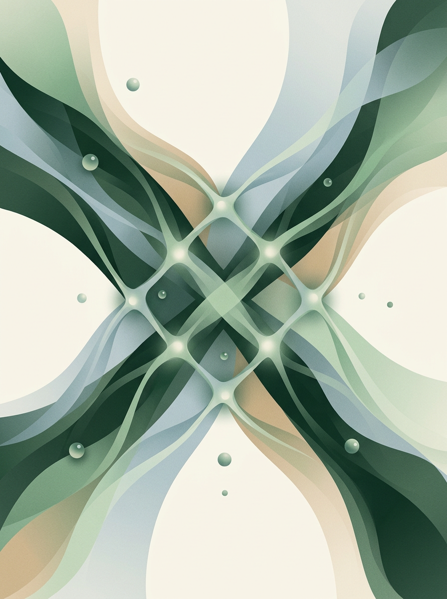 two intersecting dew‑currents forming a stable lattice of softly glowing nodes — radial network — calm resilient — cover for: Turn AI workflow audits into a retainable service clients renew in 2026