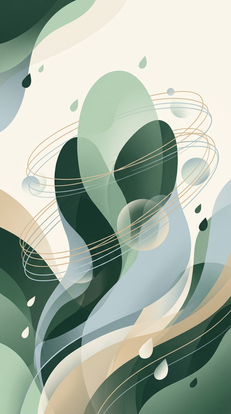 Upward bloom of converging masses — threaded lines layering through orbiting forms — the mood of relieved clarity turning admin drag into real revenue. — cover for: A 7-step AI workflow for solo consultants who hate admin