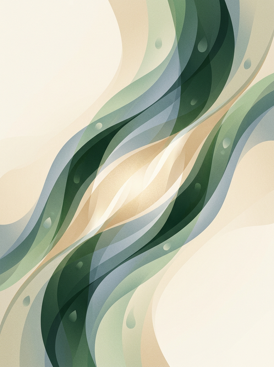 two interlocking dew-strands exchanging a bright core of light — mirrored diagonal weave — deliberate fluid — cover for: Automate team handoffs with n8n, Slack, and AI summaries in 2026