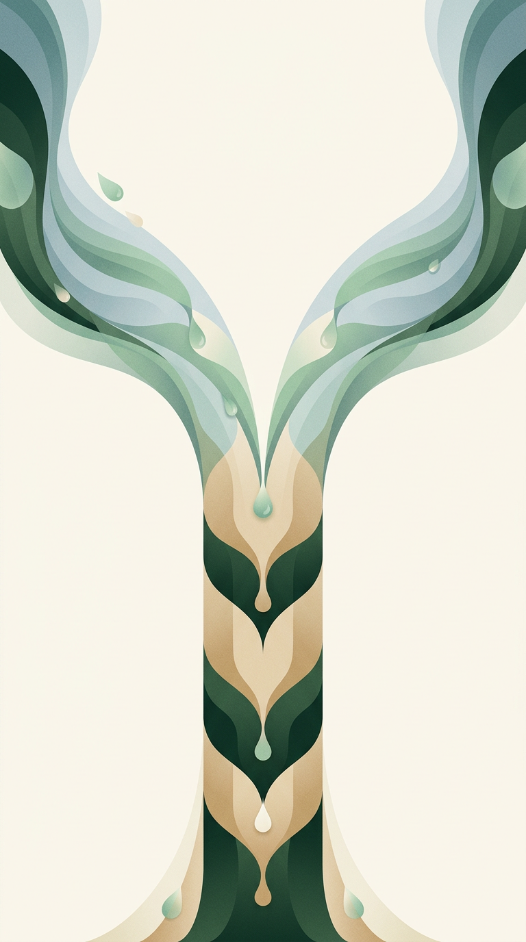 two converging dew-ribbons resolving into a single gated core — centered flow — calm exact — cover for: Automation Scoping Template for n8n, Make, Zapier