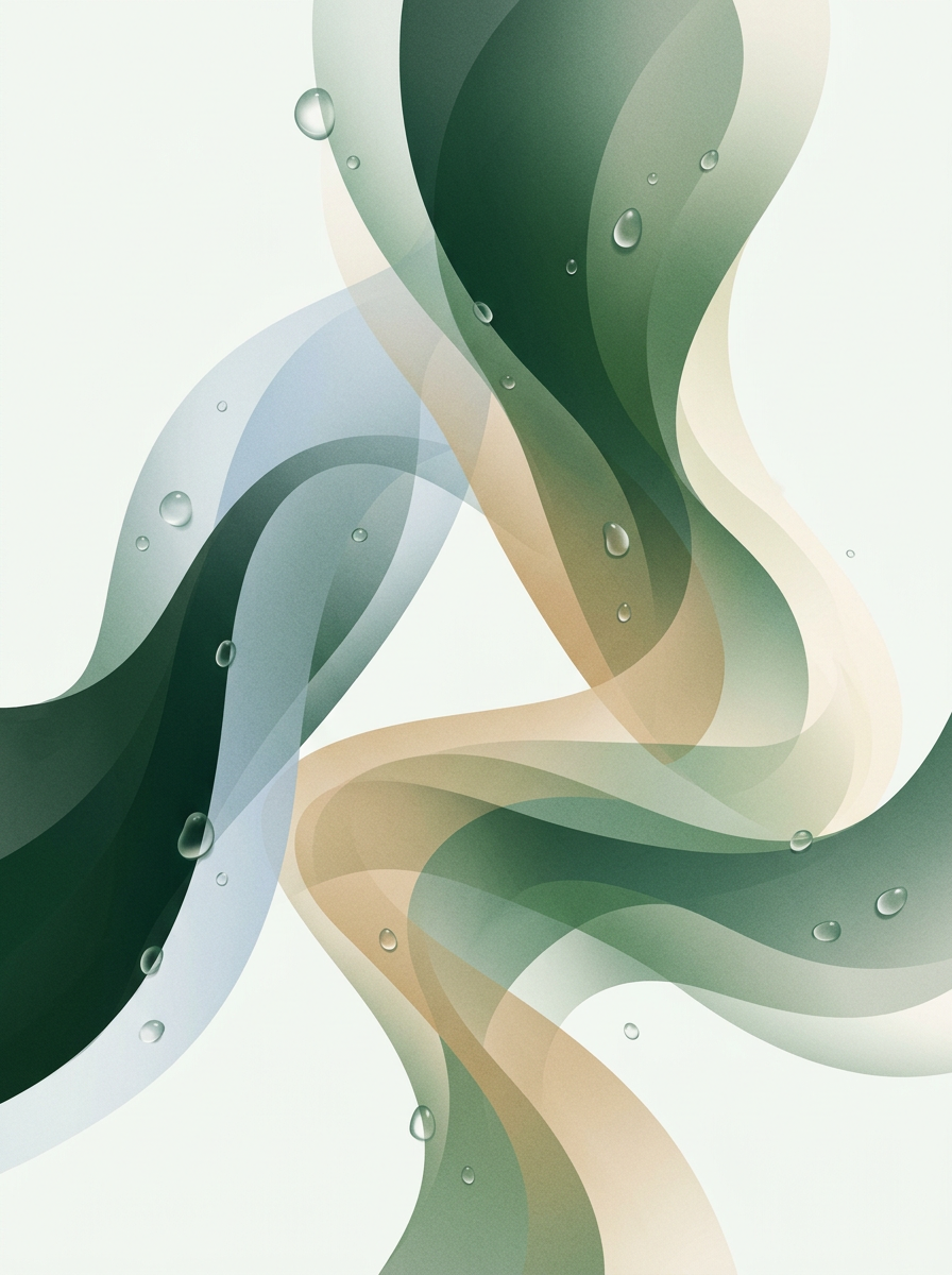 three interlocking dew-strata forming a subtle triangle of roles — gentle overlap — clear purposeful — cover for: Notion AI vs Claude Projects vs Perplexity: the 2026 AI workspace stack