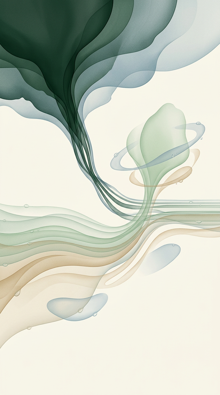 Converging masses threading into layered strata — Organic composition of upward bloom and orbiting forms — Quiet, steady, and clear. — cover for: The best AI writing tool stack for non-marketers (tested 8)