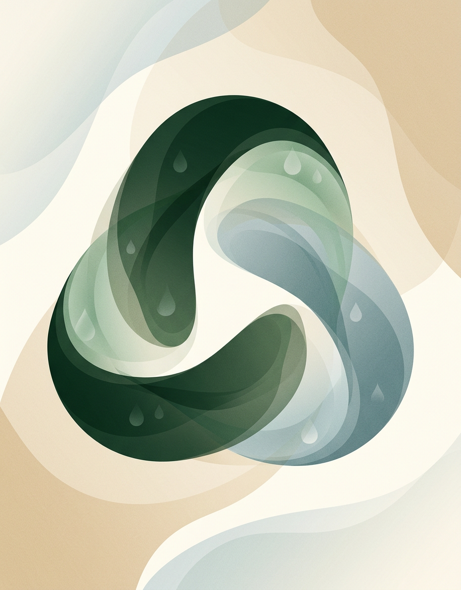 three interlocking dew‑forms forming a central stable core — triangular balance — grounded confident — cover for: Claude Projects as your automation brain: a 3‑stack workflow you can defend