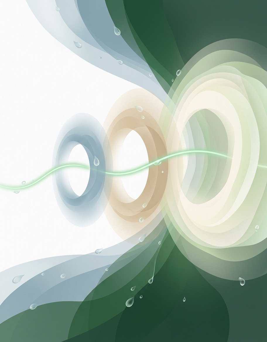 a single dew-line threading through three expanding halos of light — left-to-right flow — calm decisive — cover for: Automate client onboarding with Gmail, Notion, and Make