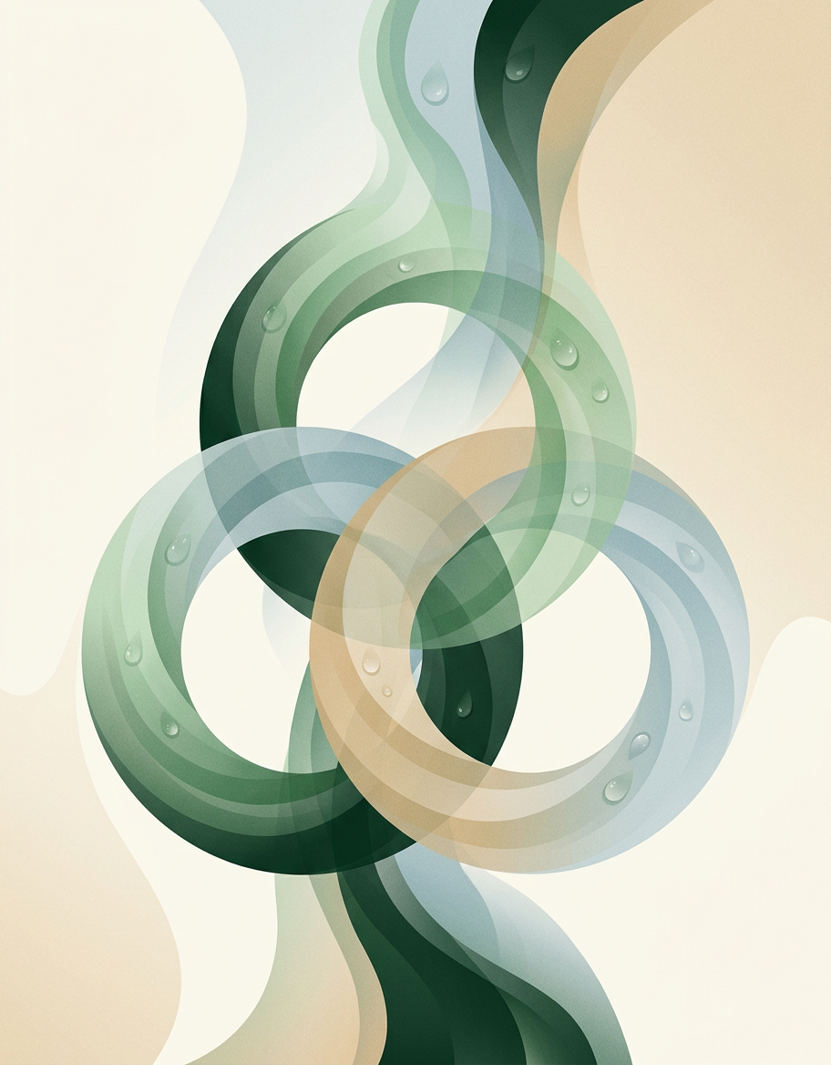 three interlocking dew-rings forming a stable triangle — balanced triad — calm analytical — cover for: Cursor vs Lovable vs Windsurf: 14 days building a real internal tool