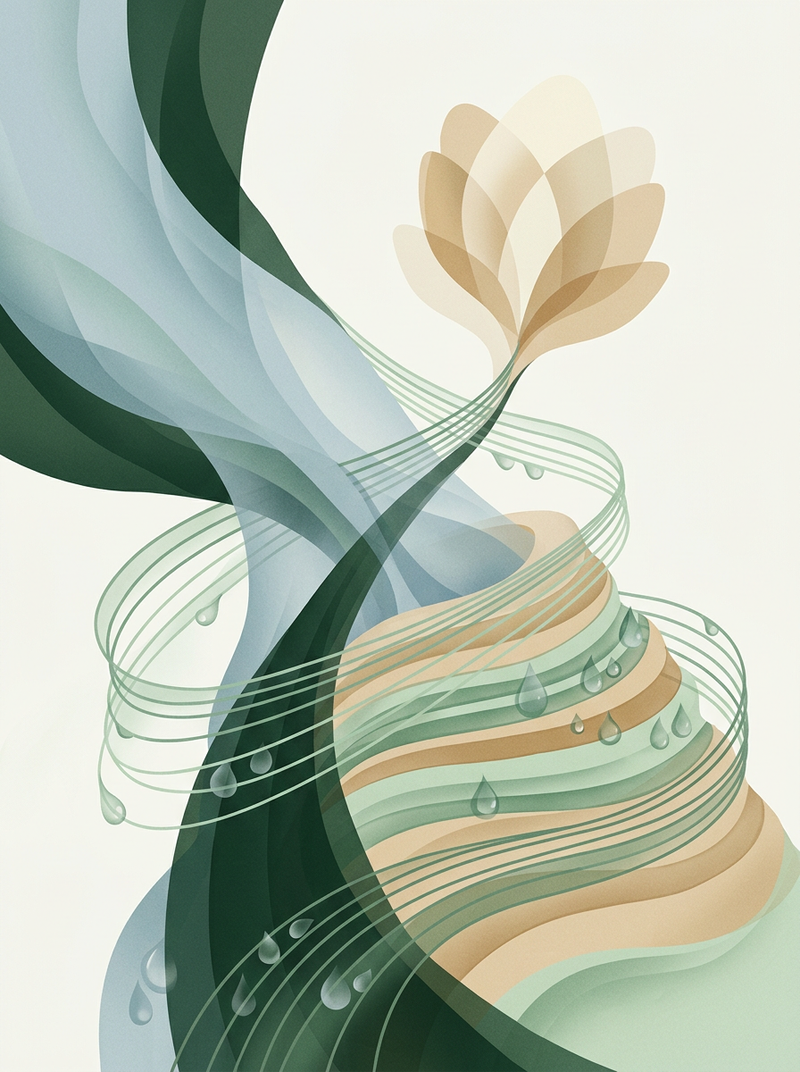Converging masses threading into layered strata — threaded lines orbiting upward bloom — calm, efficient clarity. — cover for: How teams automate Gmail workflows without Zapier