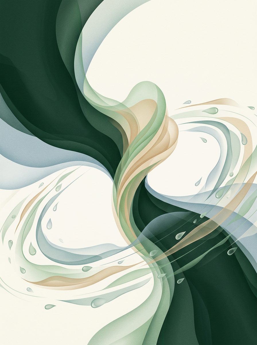 Converging masses threaded by upward bloom — layered strata of orbiting forms — calm, efficient, purposeful momentum. — cover for: Build a booking assistant: how to build a voice AI agent