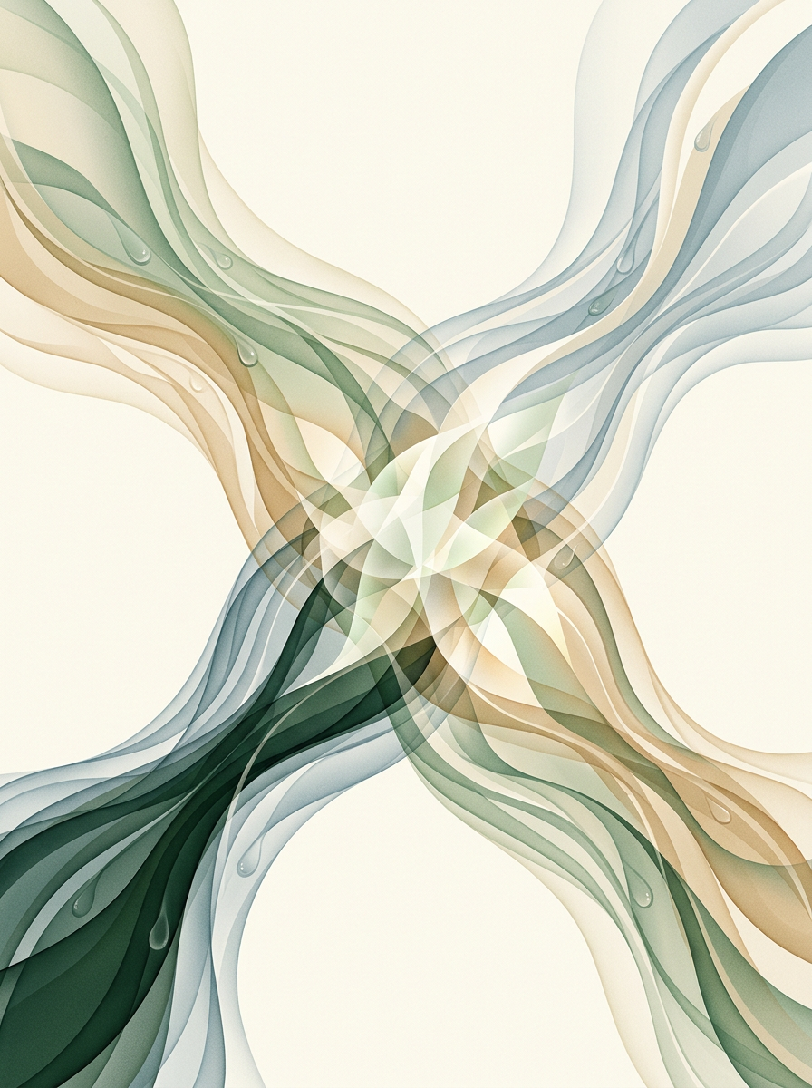 three intersecting dew-currents revealing a brighter central blockage — layered crossing flows — analytical calm — cover for: Ship a Make + Slack AI ops dashboard that surfaces real bottlenecks