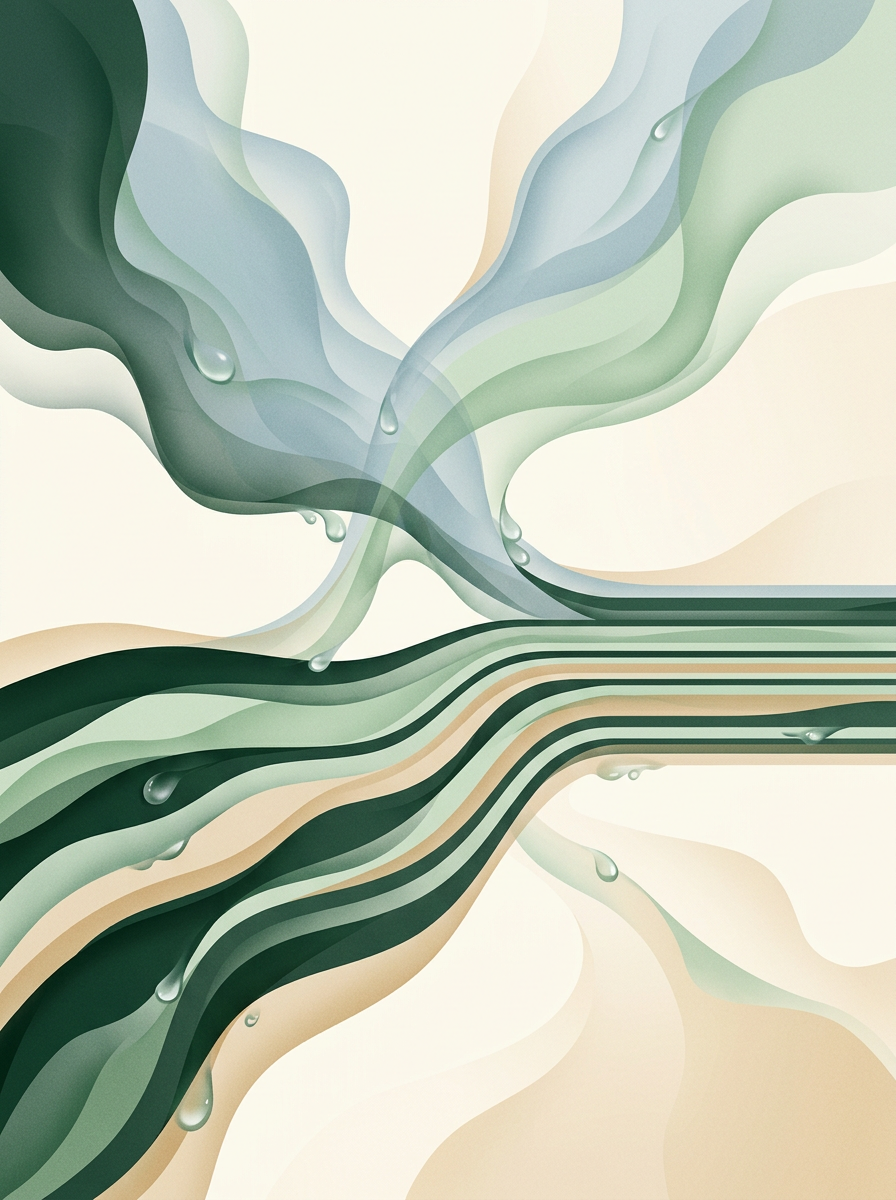 two intersecting dew-streams reorganising into five clear channels — layered pathways — calm decisive — cover for: Sunset your Zapier sprawl: migrate 5 core workflows to n8n and Make