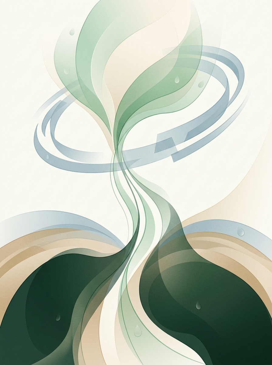 Converging masses threading into upward bloom — layered strata orbiting forms — calm, focused momentum. — cover for: Build a research-to-draft n8n AI agent in under an hour