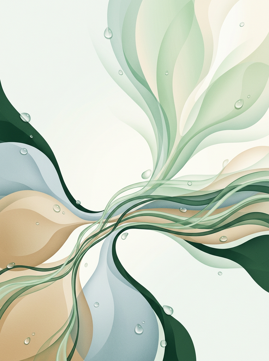 Converging masses threading into layered strata that bloom upward — abstract organic composition — calm, structured clarity. — cover for: n8n customer interview template