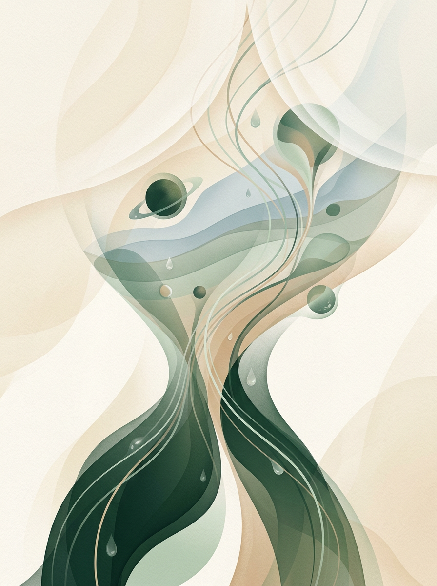 Two converging masses threading upward lines — layered strata with orbiting forms blooming past parted veils — calm, decisive clarity. — cover for: n8n vs Make 2026: when each one actually wins