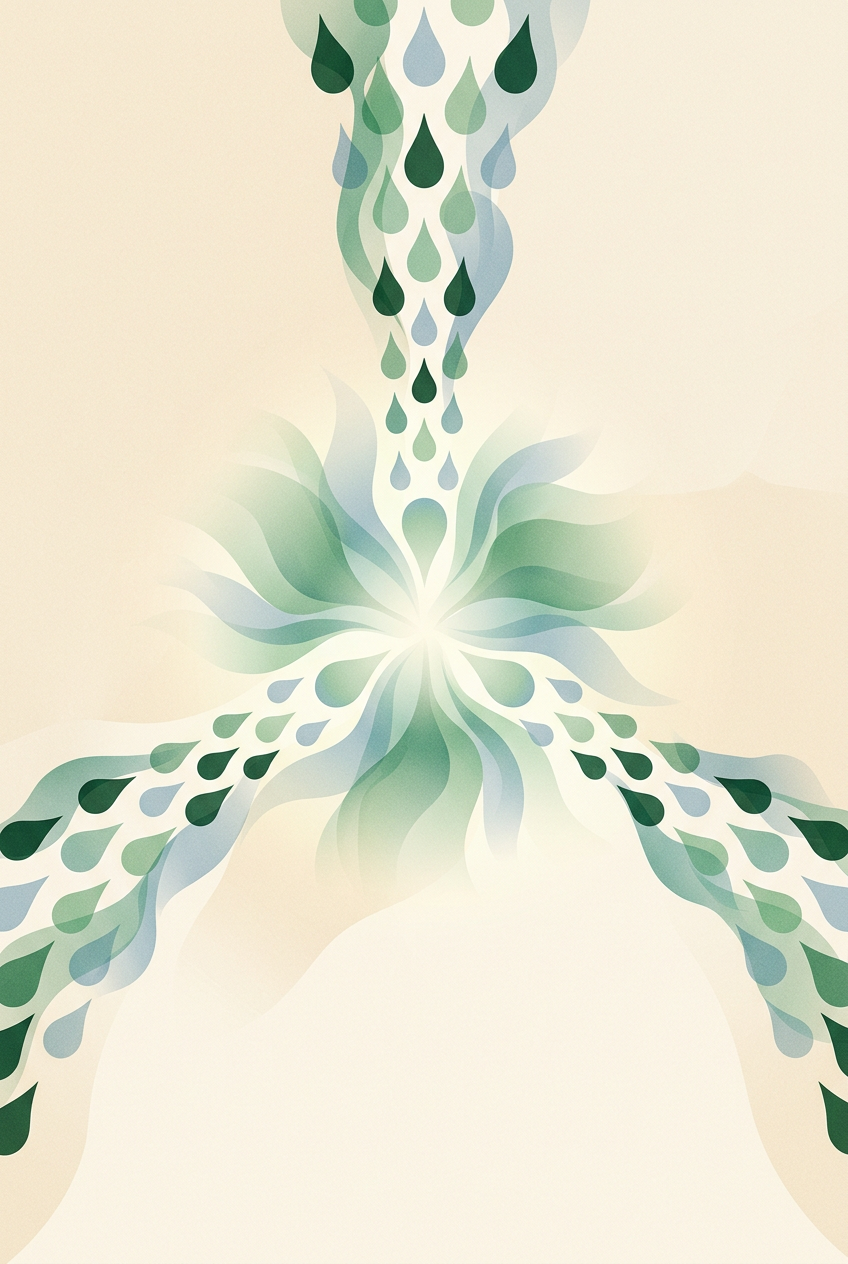 one central dew-core fed by three structured streams of smaller drops — radial convergence — steady governed — cover for: A Notion AI + Claude contract template pack that doesn’t scare your lawyer
