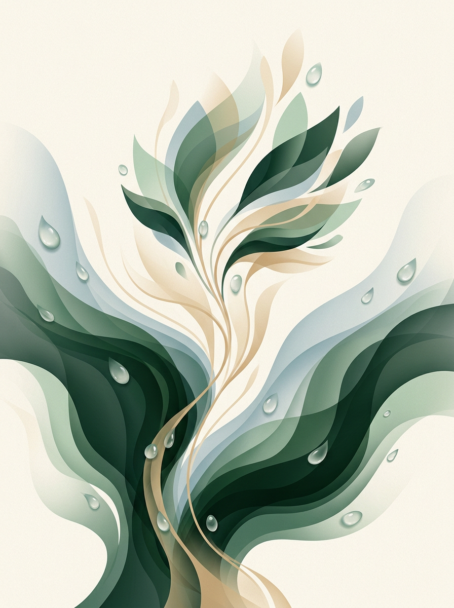 Converging masses threaded by upward-blooming lines — layered strata orbiting a central bloom — focused, fluid, and quietly empowering. — cover for: Notion Consultant Dashboard for Solo Consultants