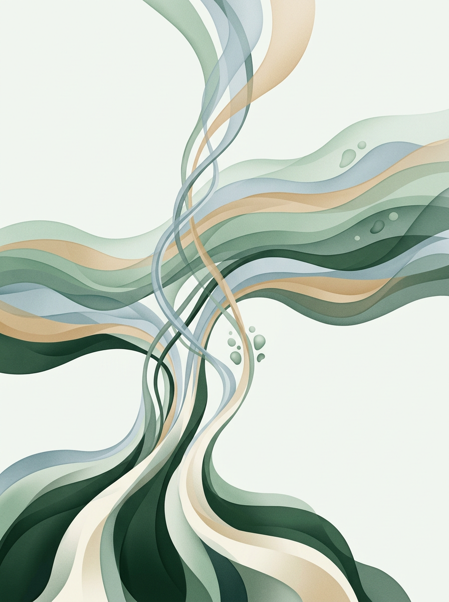 Converging masses threading upward into layered strata — organic composition of evidence-backed flow — calm, focused confidence. — cover for: Build a Perplexity–Claude research-to-report pipeline