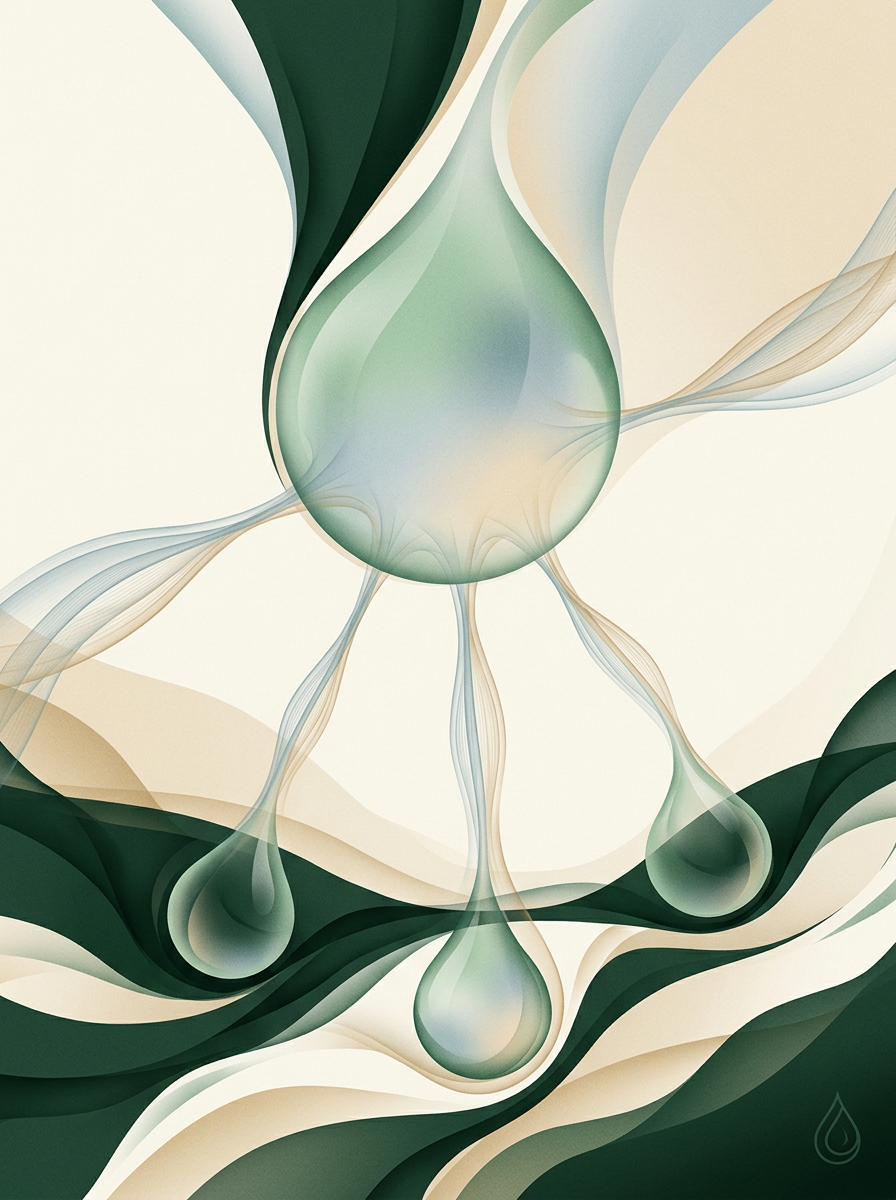a single dew-orb sending thin insight streams into three smaller drops — radial spokes — analytical calm — cover for: Productize an AI research sprint into a monthly insight subscription