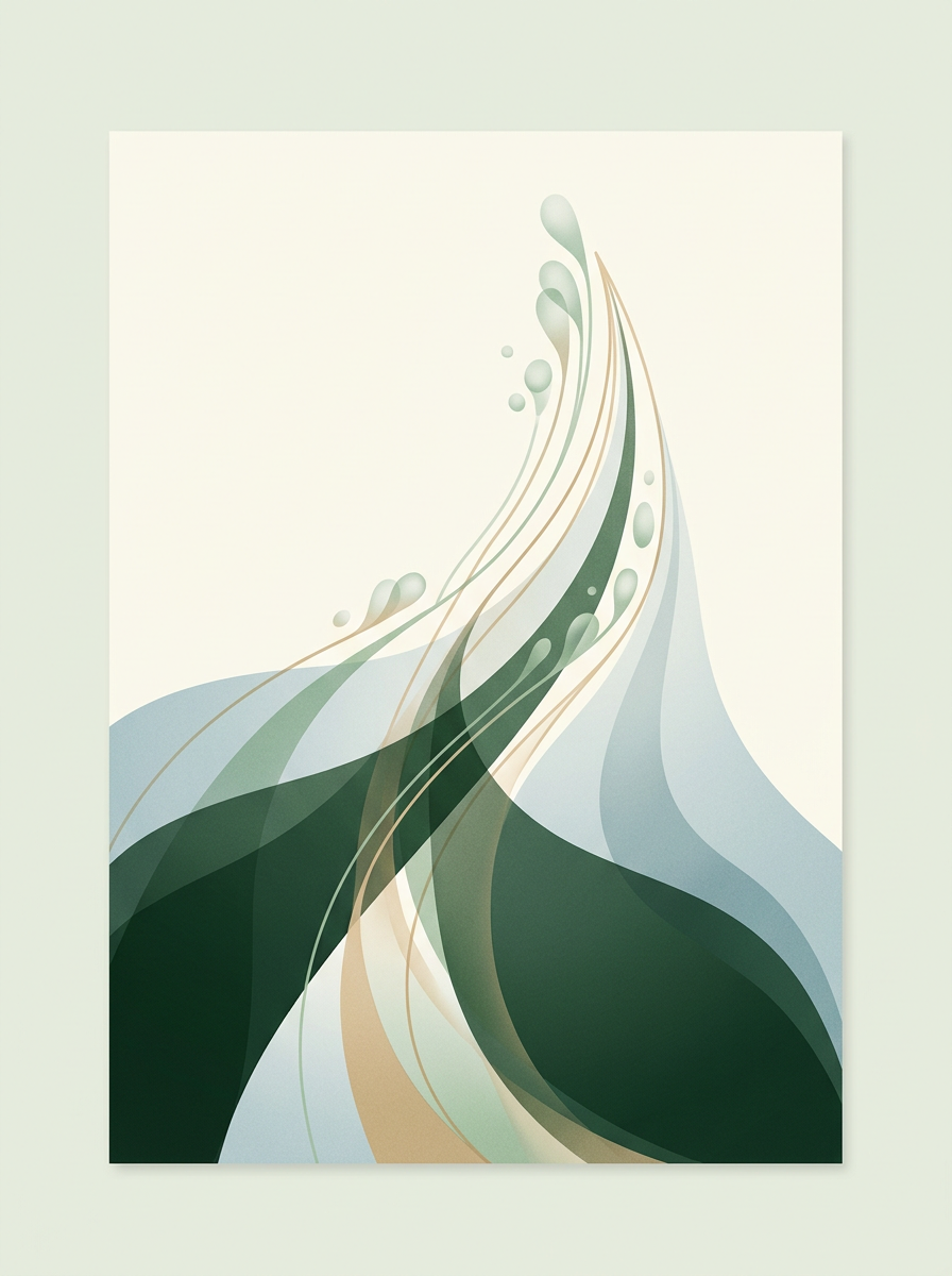 Converging masses threaded by upward-blooming lines — layered strata orbiting toward a single peak — confident, necessary momentum. — cover for: Productized AI services: 7 offers buyers want in 2026