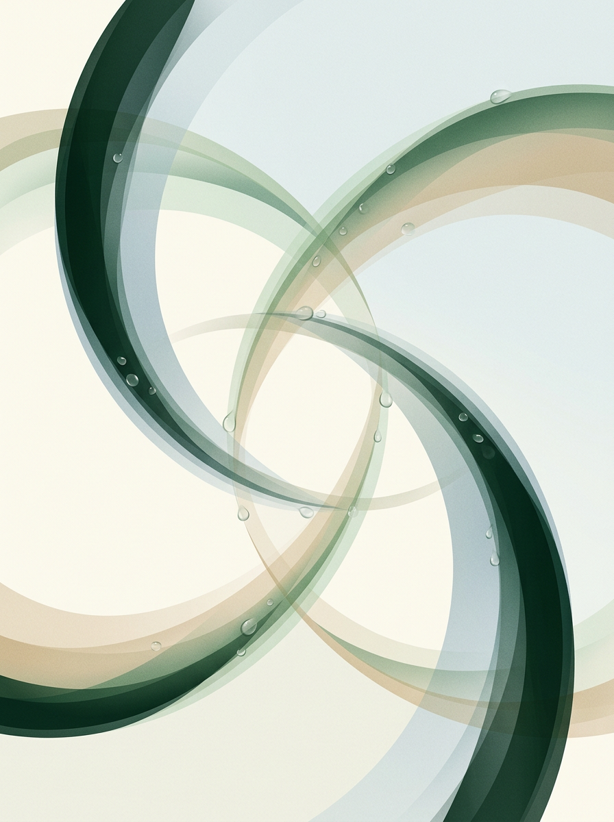 two intersecting dew-orbits forming a balanced weekly loop — gentle radial arcs — calm disciplined — cover for: Reclaim + Claude Projects: automate a realistic weekly calendar