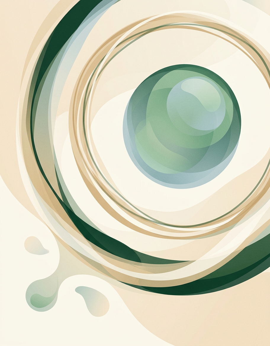 one bold dew-form orbited by three data-strand rings — radial — focused observant — cover for: Build an Airtable AI ops console to track workflow costs